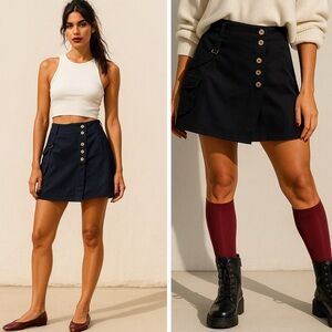 FBC Studio Organic Cotton Black Mini Skirt | Bohemian Mediterranean Skirt S/M